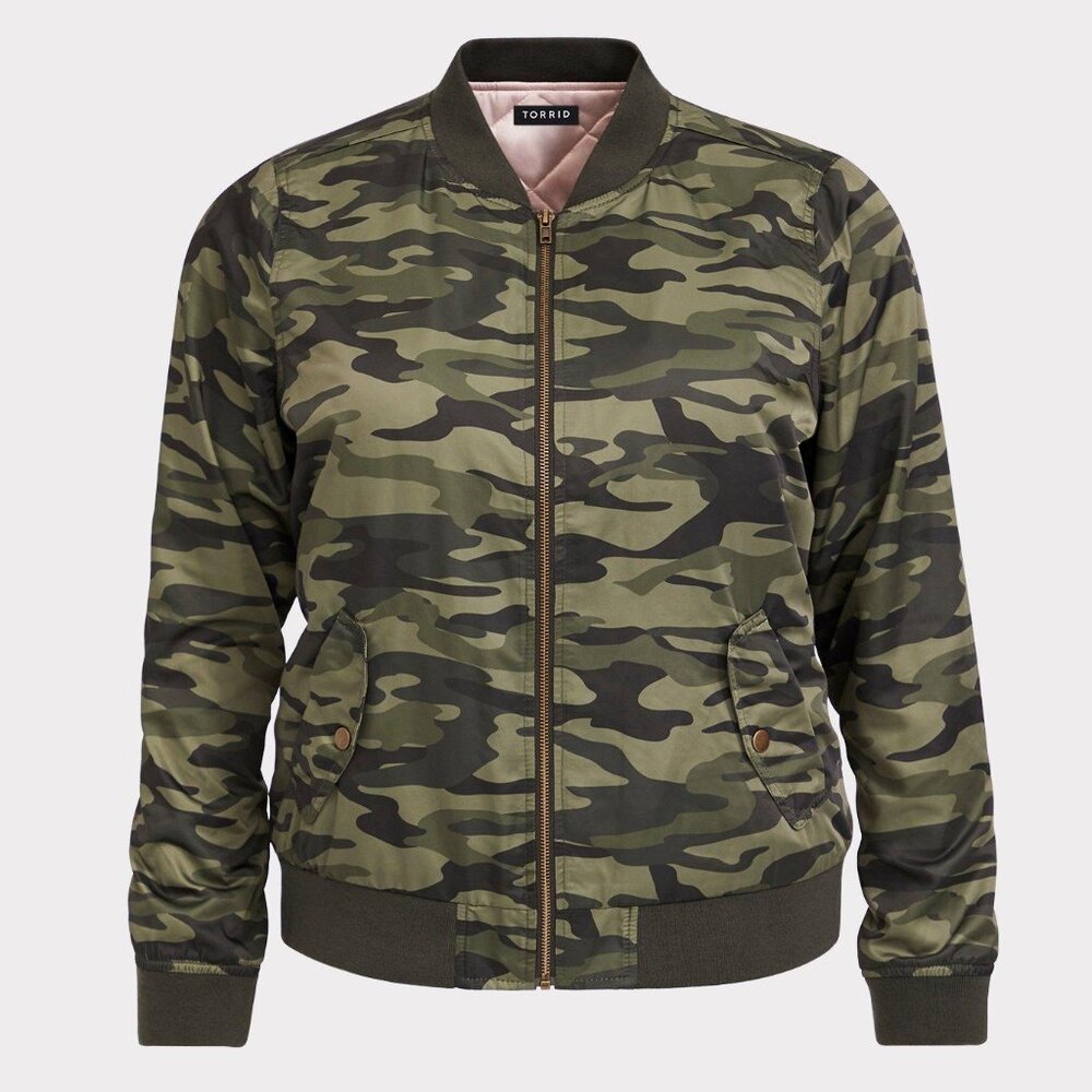 Torrid Camo Nylon Bomber Jacket size 3